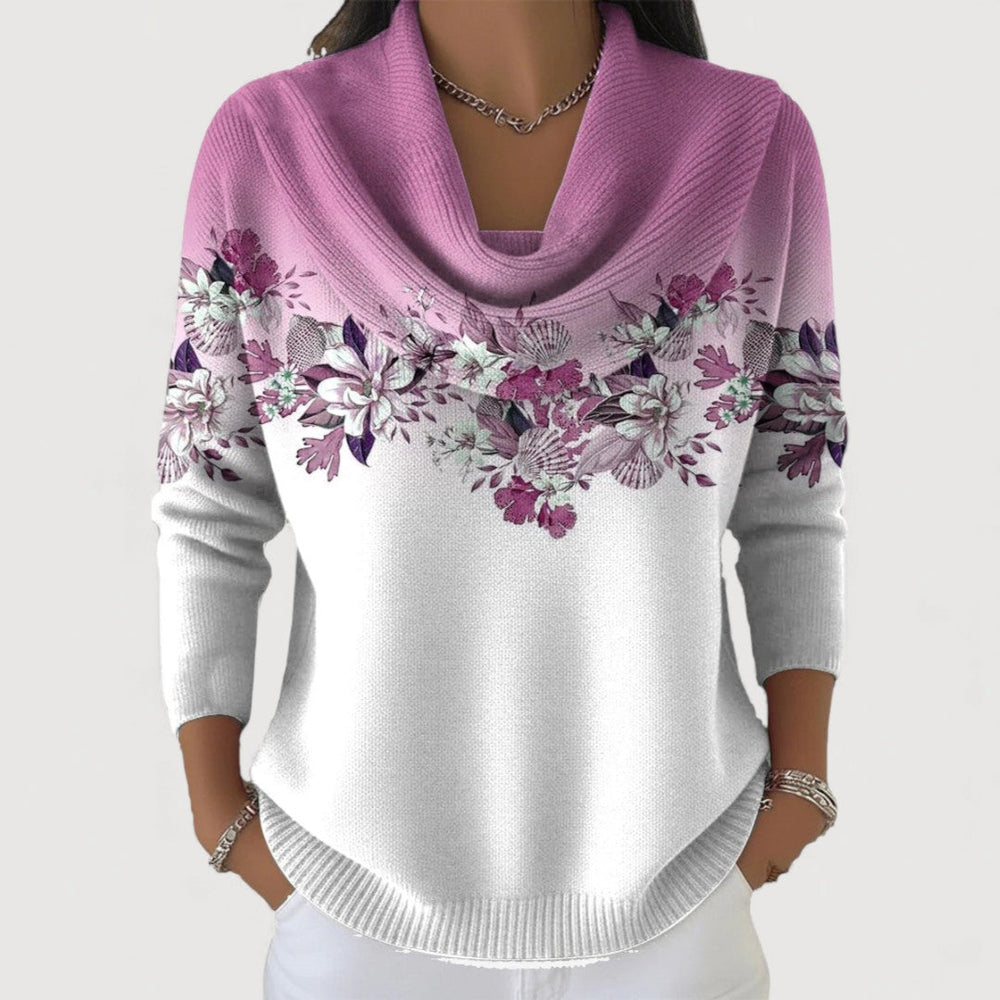 Alba | Geblümter Pullover mit Umlegekragen