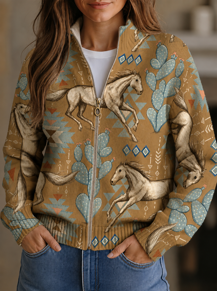 Beate™ | Cardigan mit Pferden &amp; Kakteen