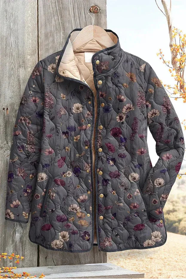 Mechthild™ | Steppjacke mit Blütenmuster in Grau