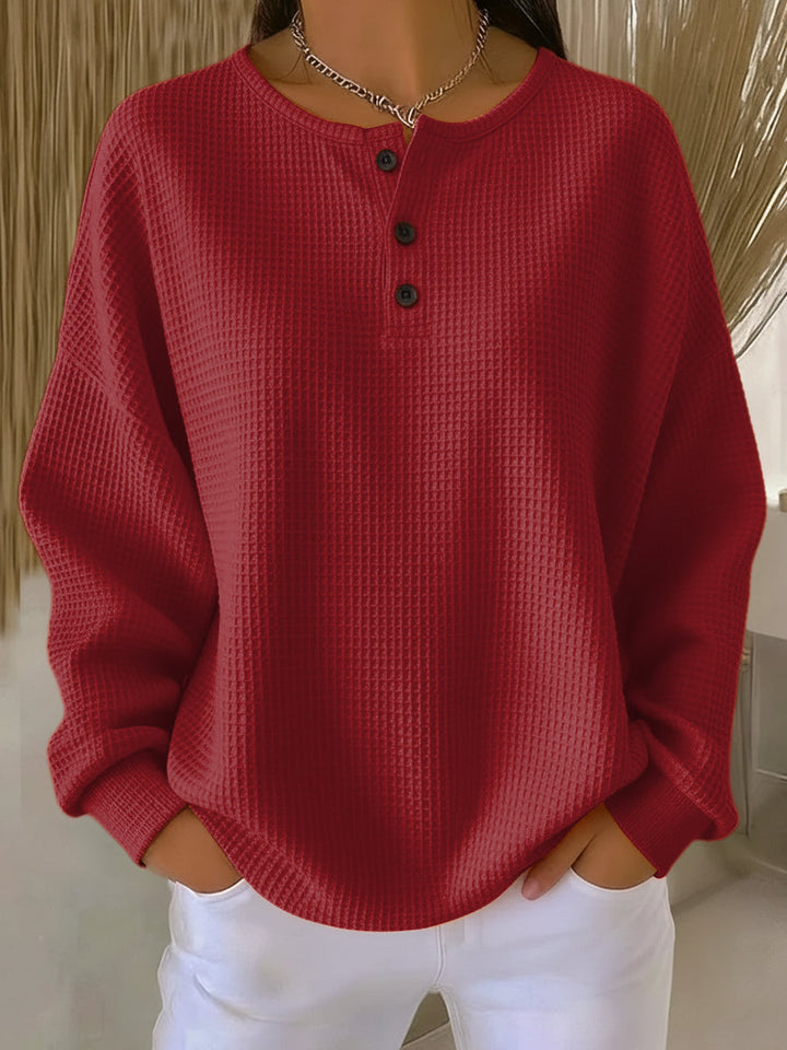 Milagros | Henley-Sweatshirt in Waffelstruktur