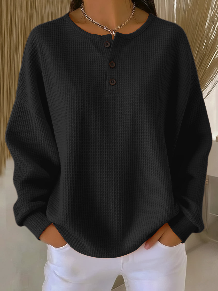 Milagros | Henley-Sweatshirt in Waffelstruktur