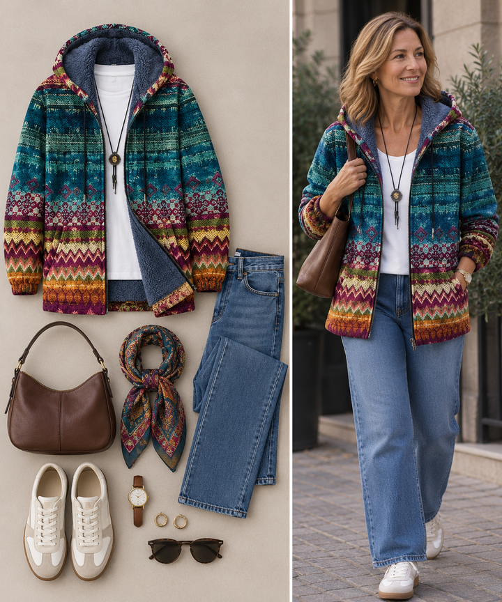 Inge™ | Kapuzenjacke im Ethno-Muster