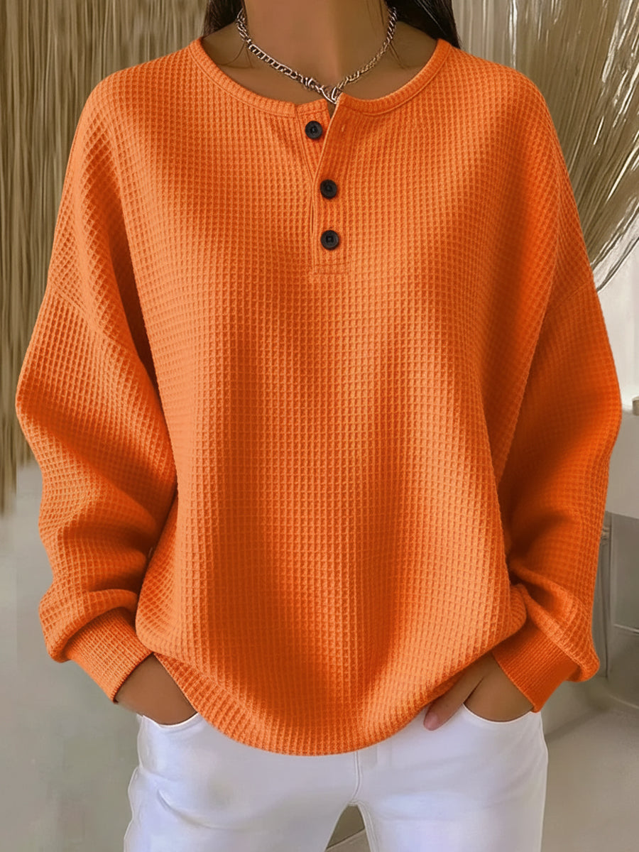 Milagros | Henley-Sweatshirt in Waffelstruktur