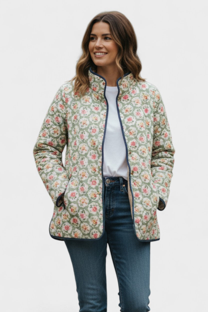 Traudel™ | Steppjacke mit Rosen auf Salbei