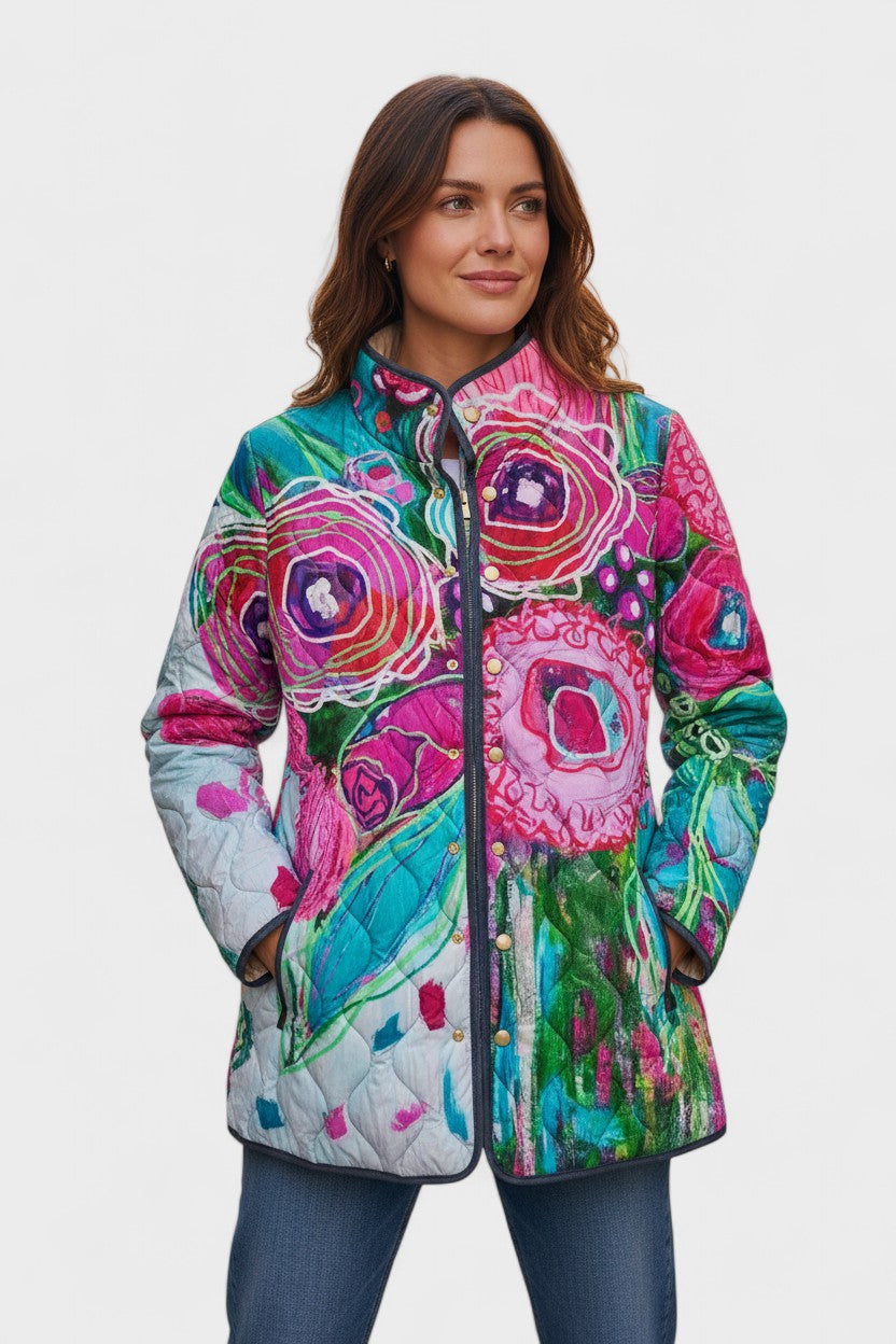 Roswitha™ | Steppjacke mit Blüten in Pink