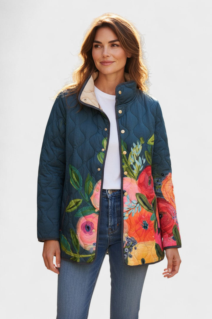 Wilma™ | Steppjacke mit Blüten auf Marine