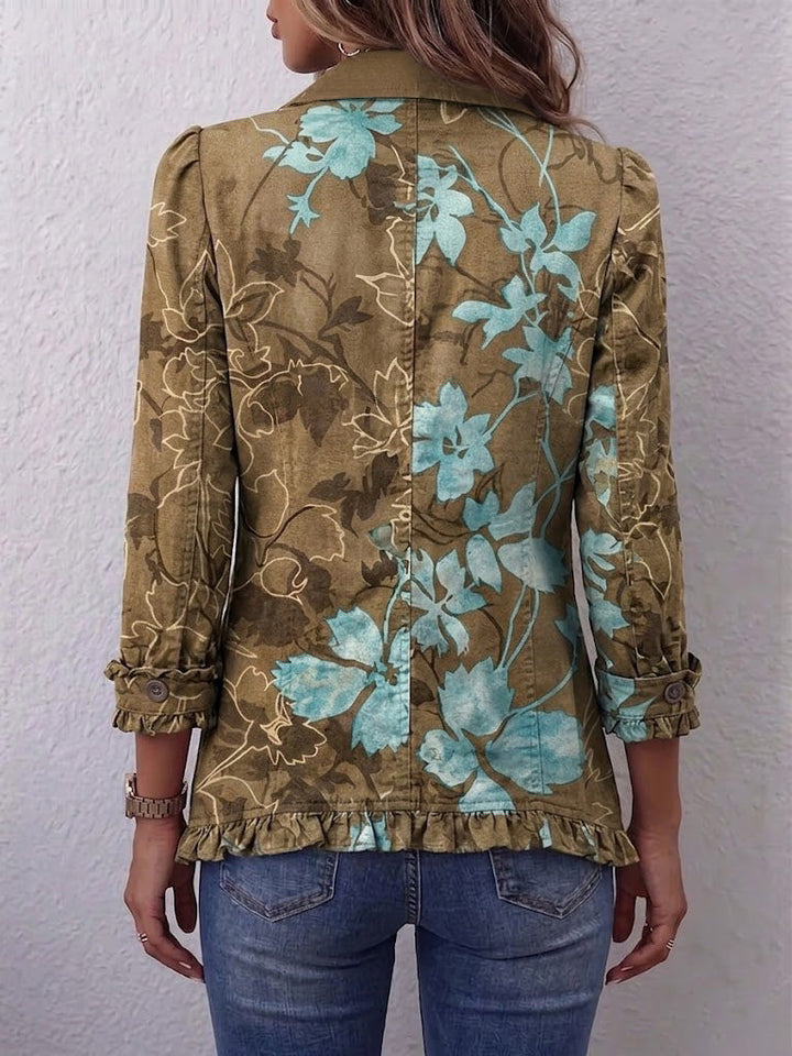 Jutta™ | Blazer in Oliv mit Türkis-Blüten