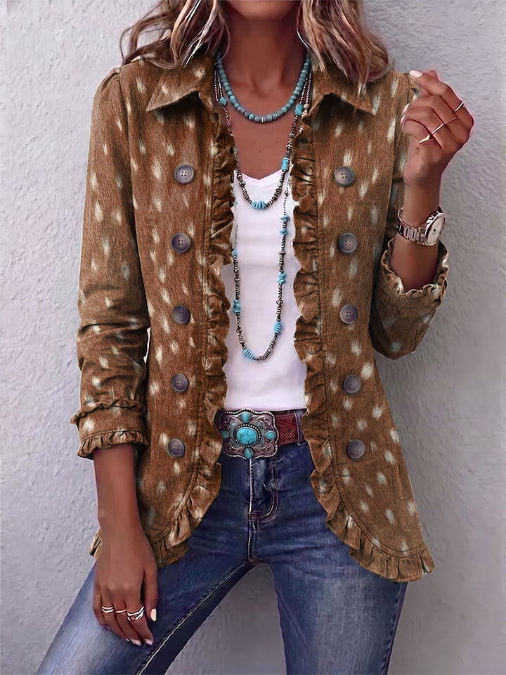 Elena | Boho-Jacke mit Animal-Print in Braun und Rüschen
