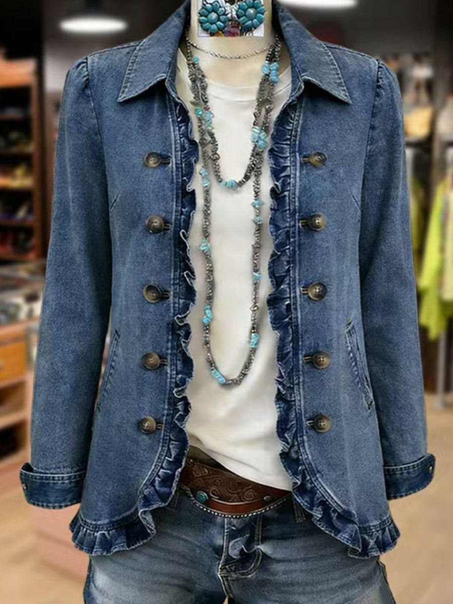 Federica | Jacke in Mittelblau mit Rüschen