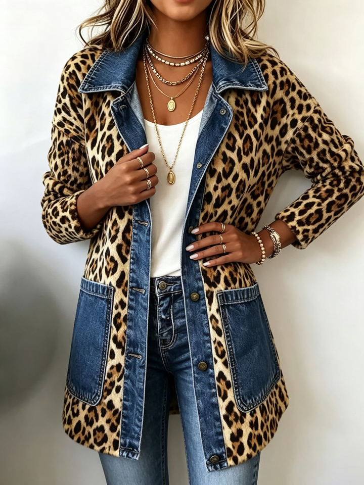 Regina™ | Lange Jacke mit Leoparden-Print