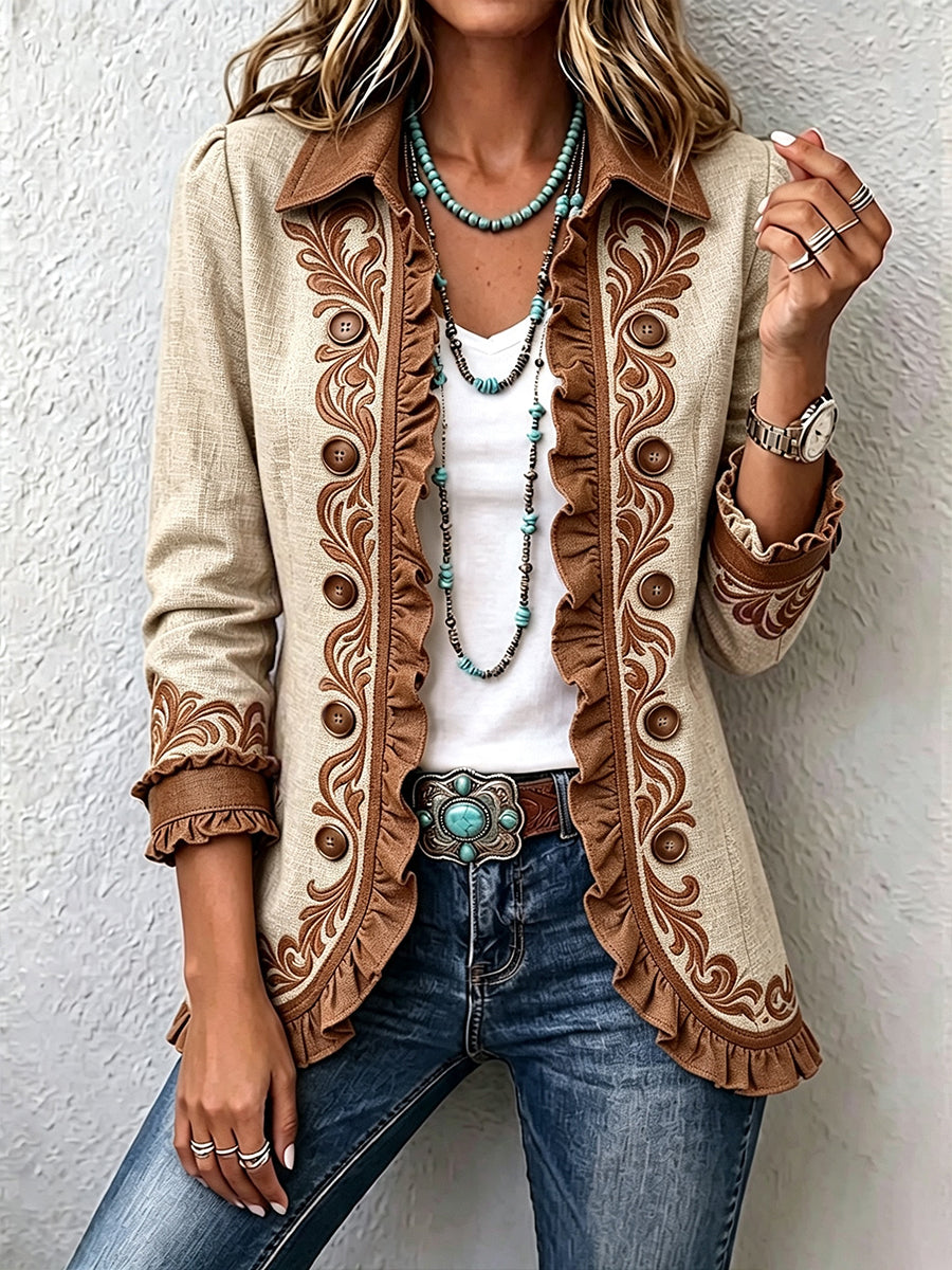 Heike™ | Blazer in Creme mit Bordüre
