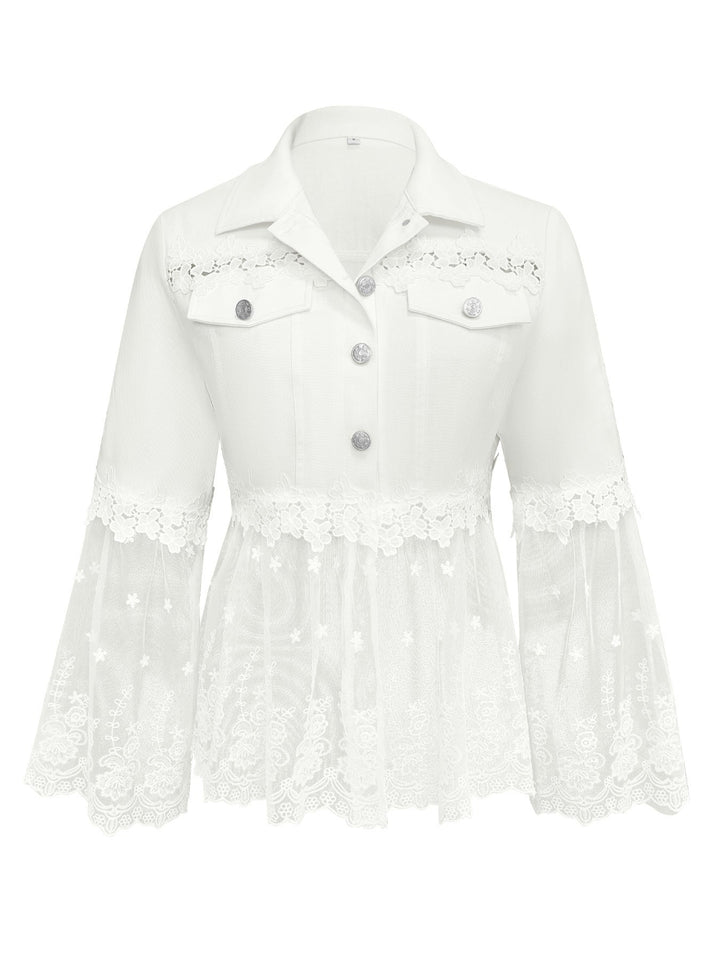 Susanne™ | Weiße Jacke mit durchbrochenem Volant