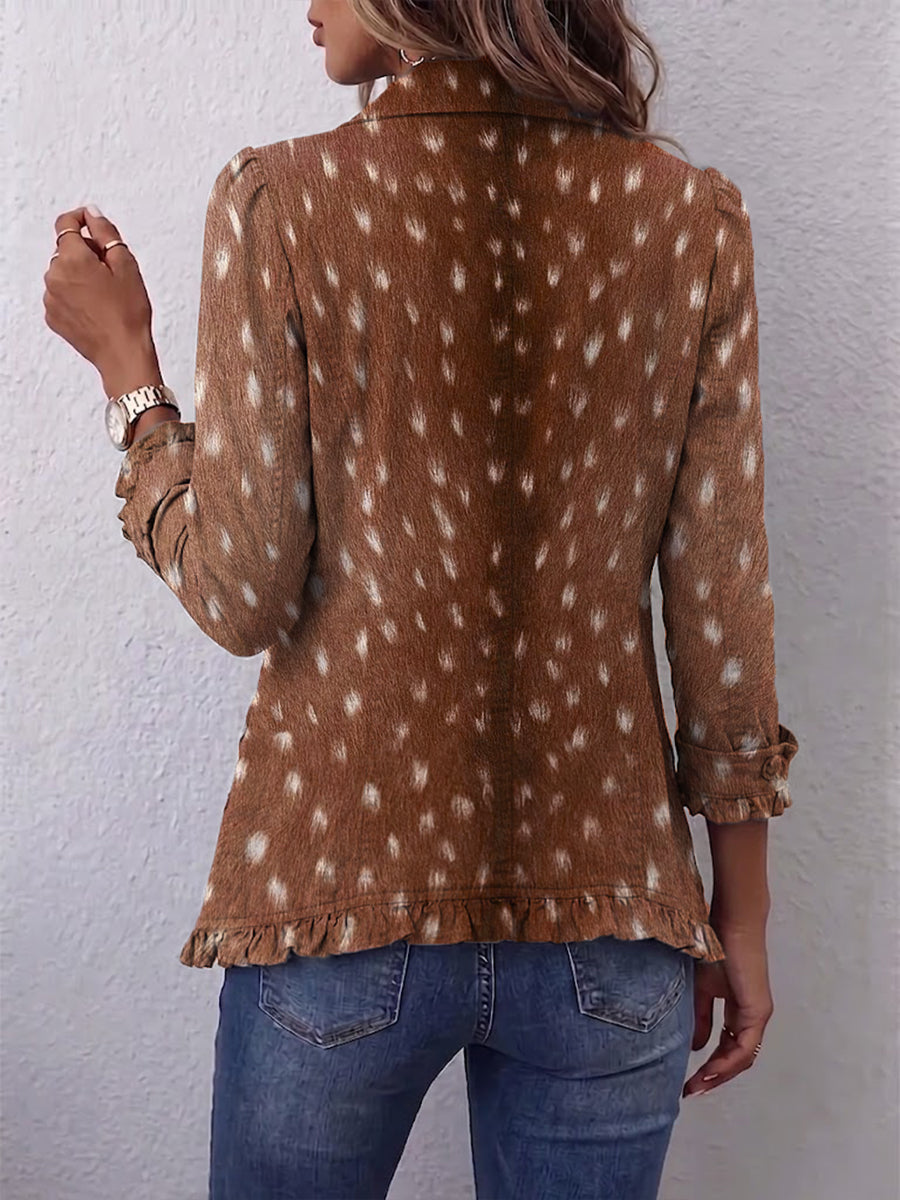 Elena | Boho-Jacke mit Animal-Print in Braun und Rüschen