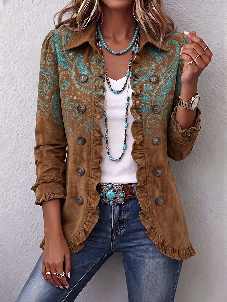 Severina | Paisley-Jacke in Braun mit Rüschen