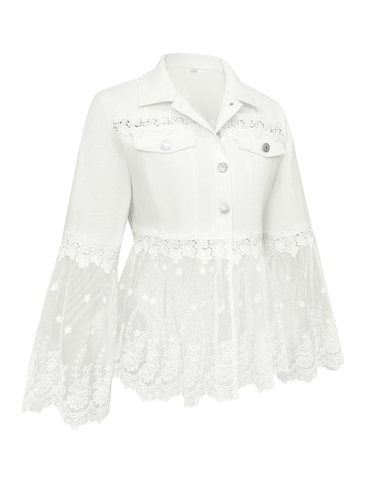 Susanne™ | Weiße Jacke mit durchbrochenem Volant