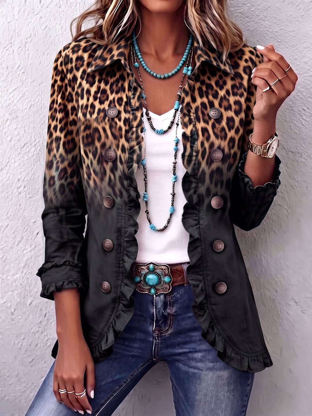 Valentina | Blazer mit Leopardenprint in Anthrazit