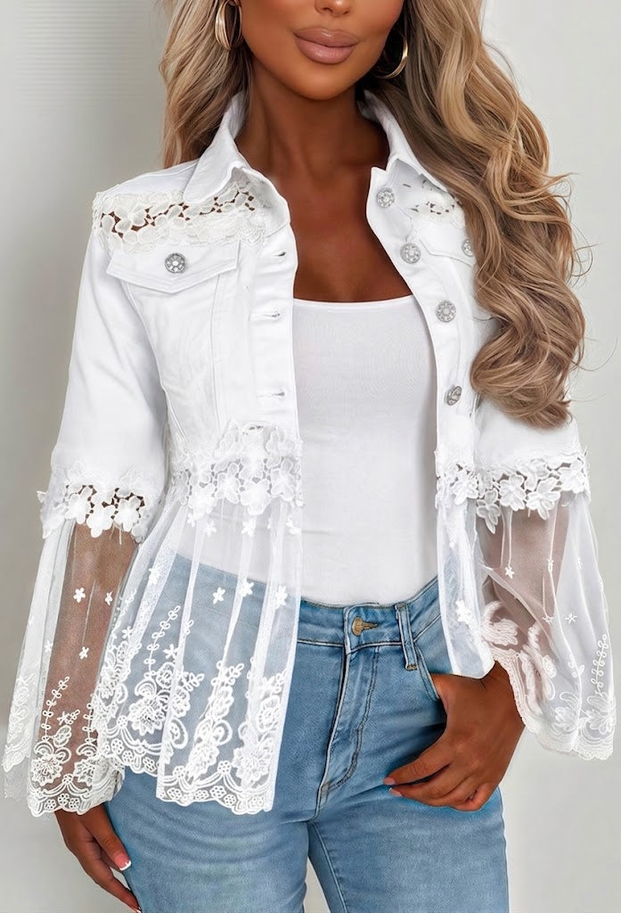 Susanne™ | Weiße Jacke mit durchbrochenem Volant