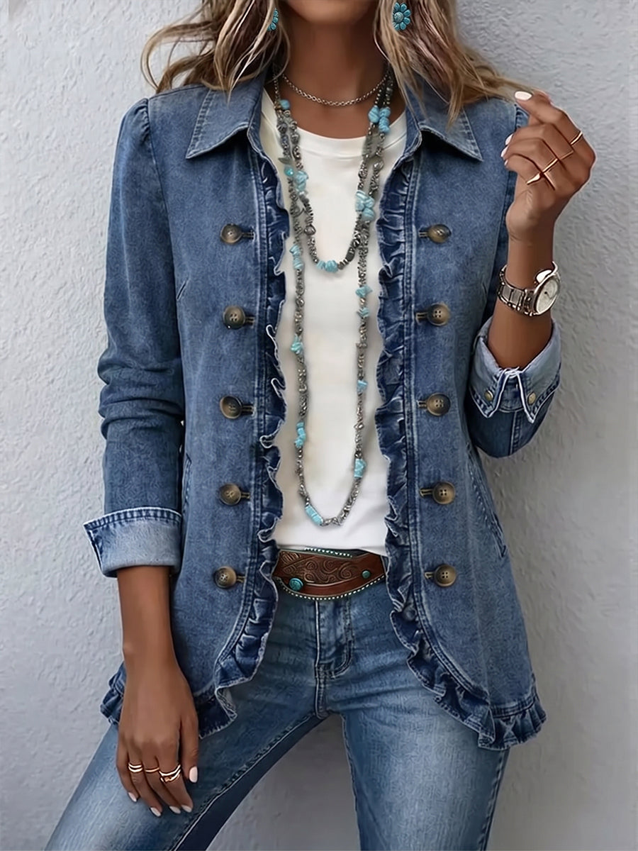 Federica | Jacke in Mittelblau mit Rüschen