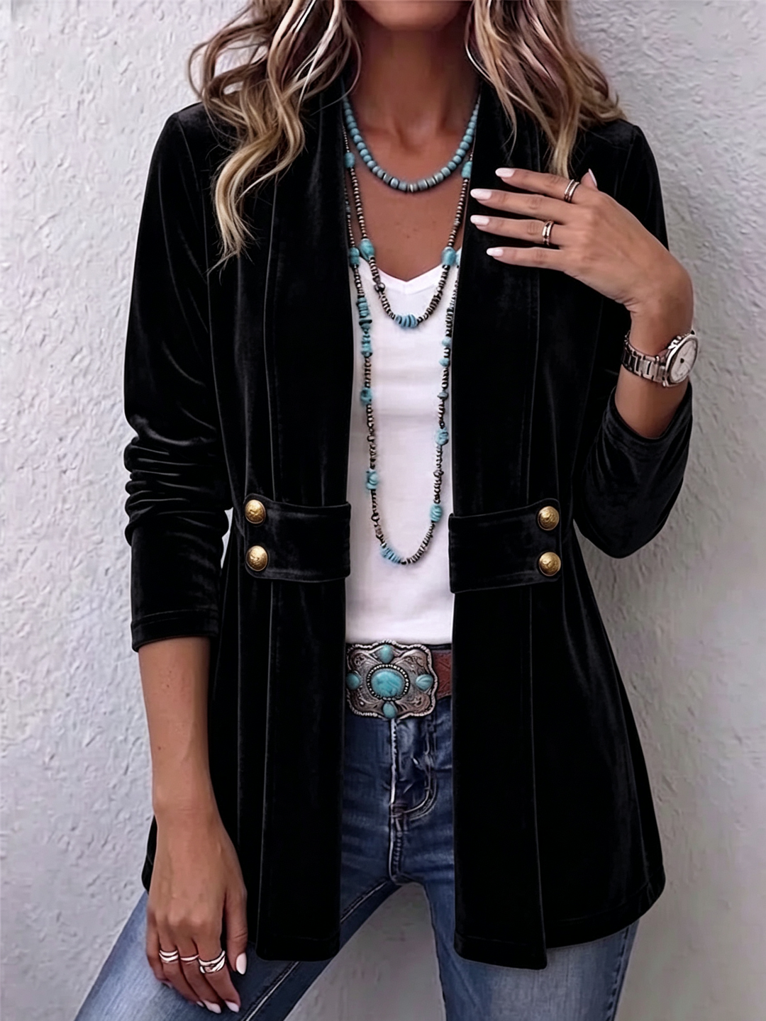 Katrin™ | Offener Blazer mit Schimmer