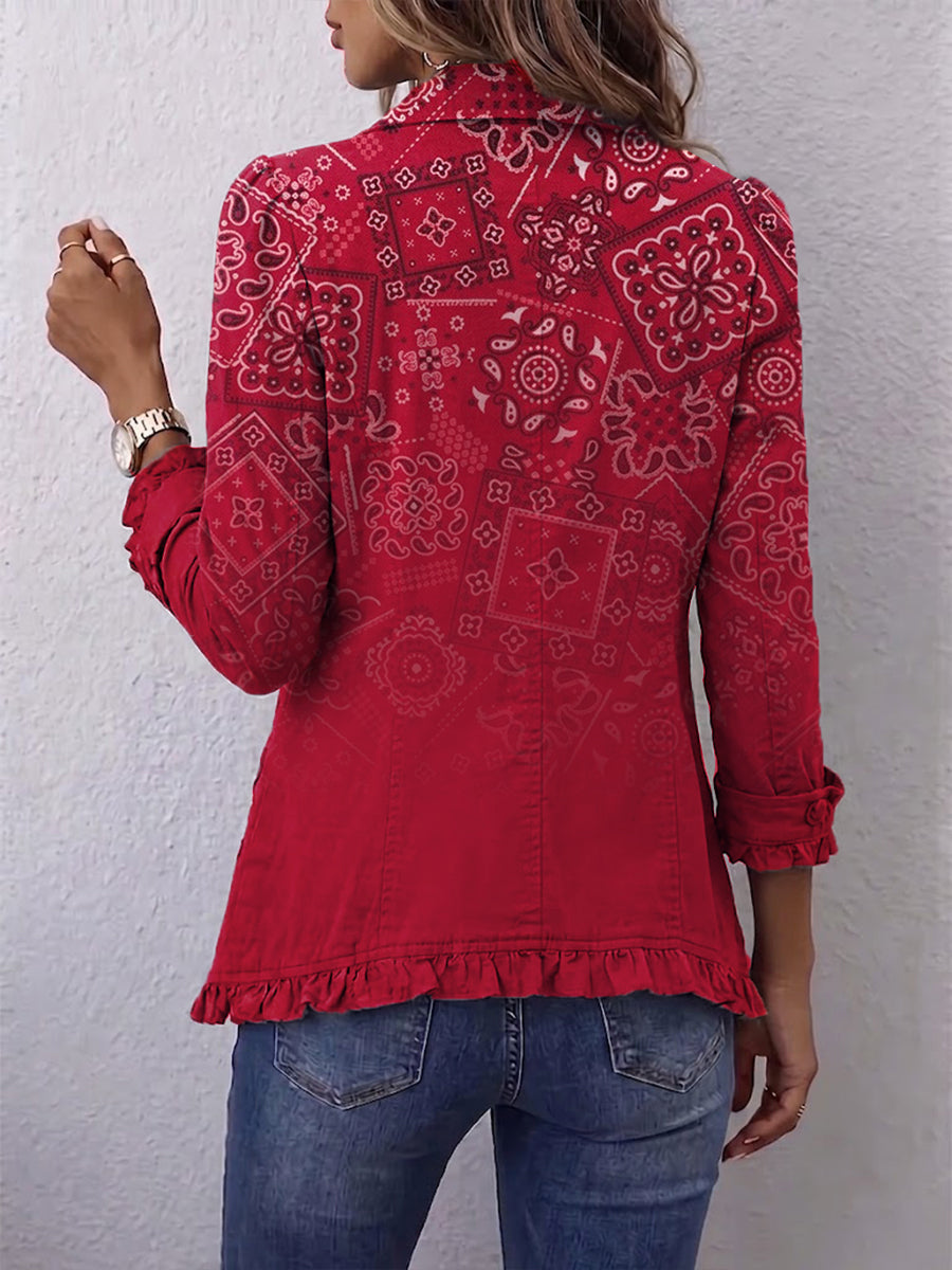 Gaia | Rote Paisley-Jacke mit Farbverlauf und Rüschen