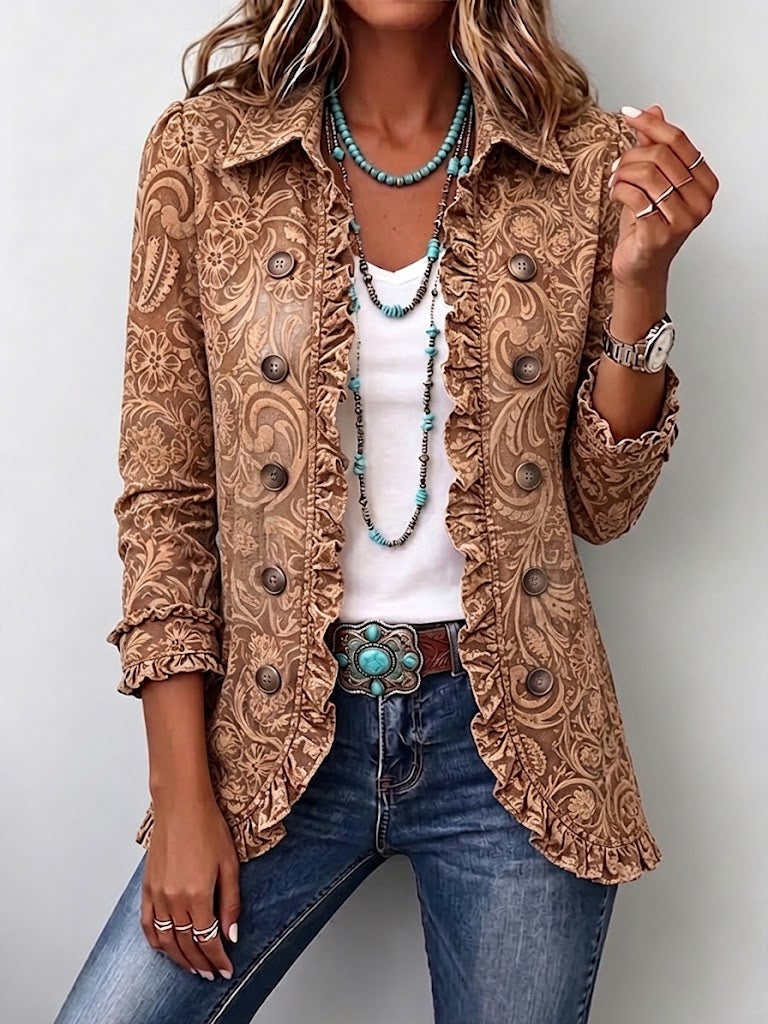 Heidi™ | Blazer in Karamell mit Ornamenten